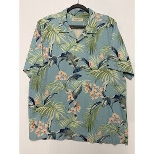 Tommy Bahama Hawaiian Shirt Men's XL Tropical Blue Floral 100% Silk
